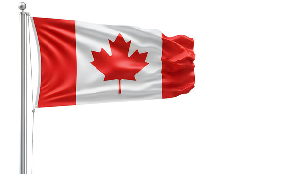 Canadian flag waving on pole red white maple leaf symbol as clean cutout