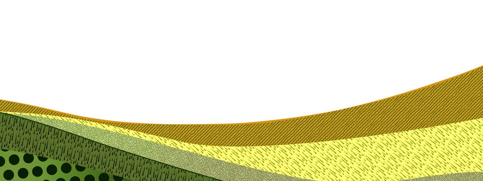 Wavy green yellow landscape texture background. Collage agriculture banner with abstract wheat, rice or vineyard. Corn field collage pattern. Abstract farm background with layout and pattern texture.