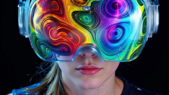 Person wearing colorful VR headset for Contemporary Lifestyle and Visual Storytelling