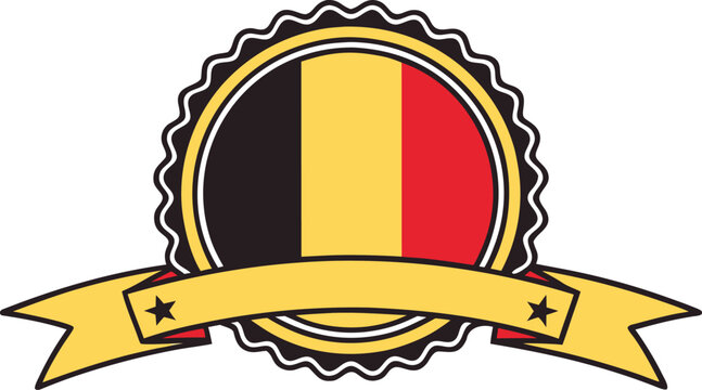 Cute cartoon badge with belgian flag colors and stars