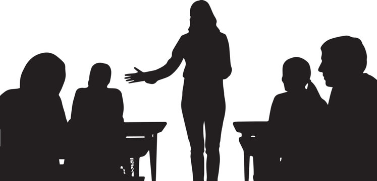 Silhouette of a presenter addressing an audience in a meeting
