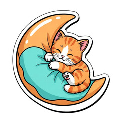 Fototapeta premium Cute cat sleeping on the moon