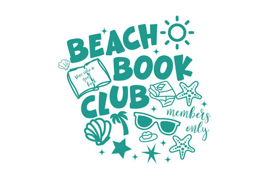 Beach book club a summer reading illustration with coastal elements