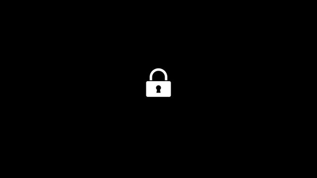 Padlock locking and unlocking icon.Lock icon protection safety security privacy password concept.Lock icon animation on black background.