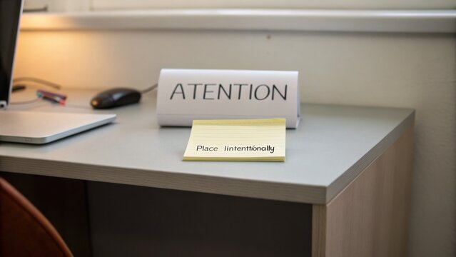 Attention Note on Desk Signifying Intentional Placement for Organized Workspace in Modern Office Environment