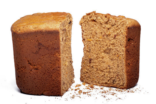 homemade bread cut into two pieces, png file