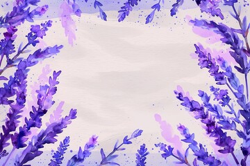 Fototapeta premium Purple Lavender Watercolor Floral Frame with Soft Background