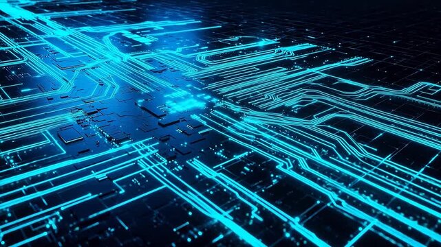 Blue glowing circuit board pattern representing Generative AI and Creative Energy