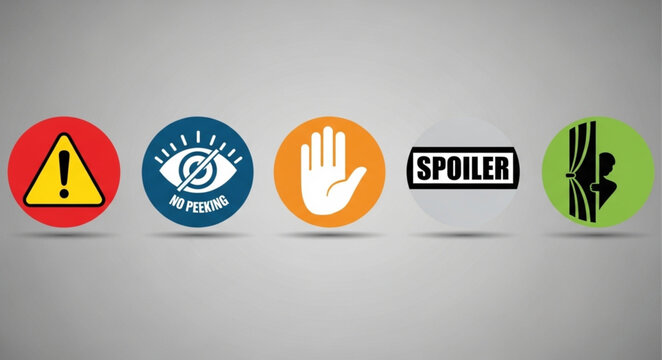 Set of warning and information icons including spoiler alert.