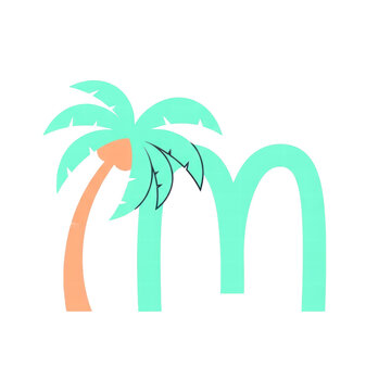 Palm tree in front of a stylized letter M