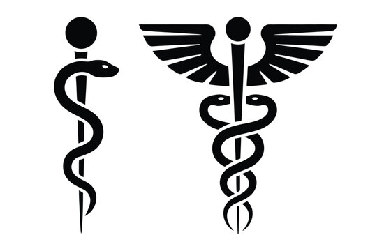 Caduceus medical symbol, winged staff with two serpents healthcare vector