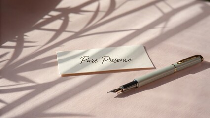 Fototapeta premium Elegant Pen and Minimal Card on Soft Surface with Delicate Shadows Creating a Serene Writing Atmosphere