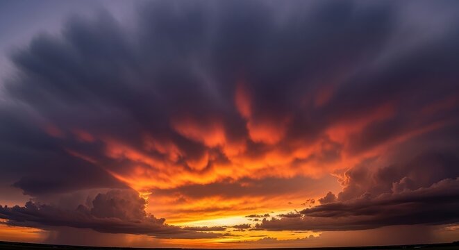Dramatic Sunset Sky with Fiery Orange and Red Clouds and Streaks