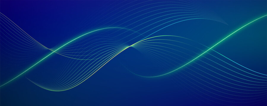 Glowing lime and blue digital waves on dark navy background
