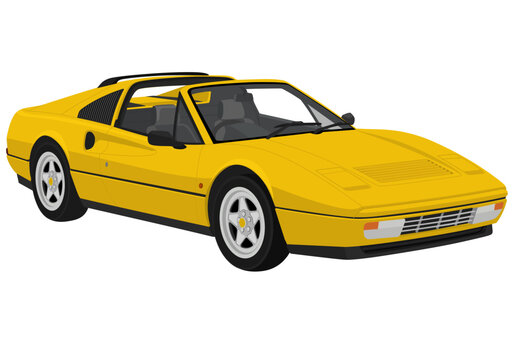 Classic Yellow Italian Sports Car Illustration with Targa Top and Retro Styling