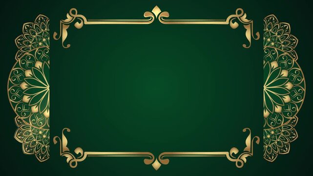Animated green background gold mandala with ornamental border frame