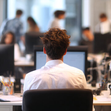 Focused Businessman Working Seriously in Modern Office Environment, Professional Work Concept