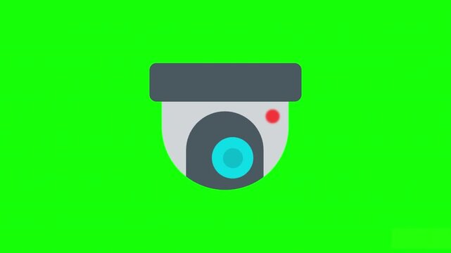 Flat Design Security Dome Camera Icon with Red Recording Light Isolated on Green Screen Background