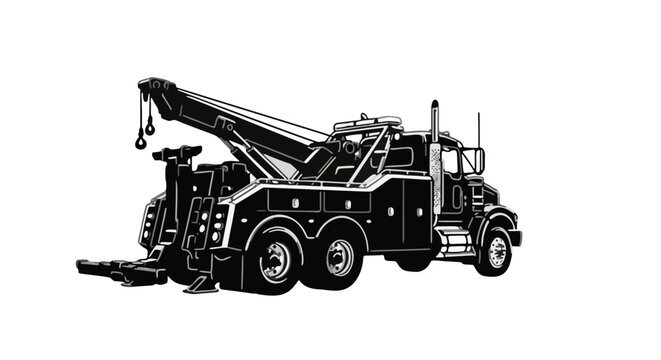 flat vector illustration of black tow truck with hook on white background