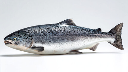 Obraz premium vibrant whole Atlantic salmon fish displayed on a white surface.