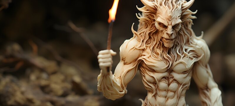minotaur liger dryad shaped matchstick carving,generative AI