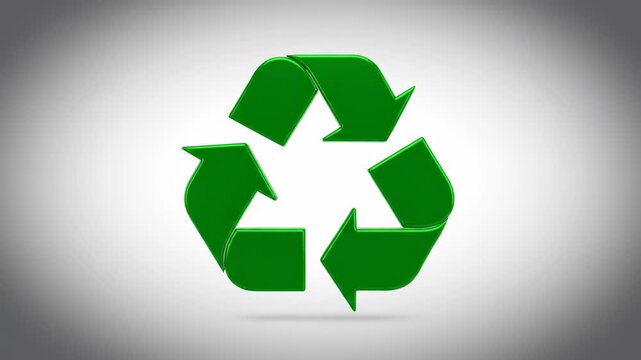 Green recycling symbol rotating on a gradient background, representing sustainability and environmental protection