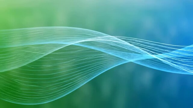 Flowing abstract waves of light in blue and green gradient, smooth energy lines, futuristic motion background ideal for technology or science themes