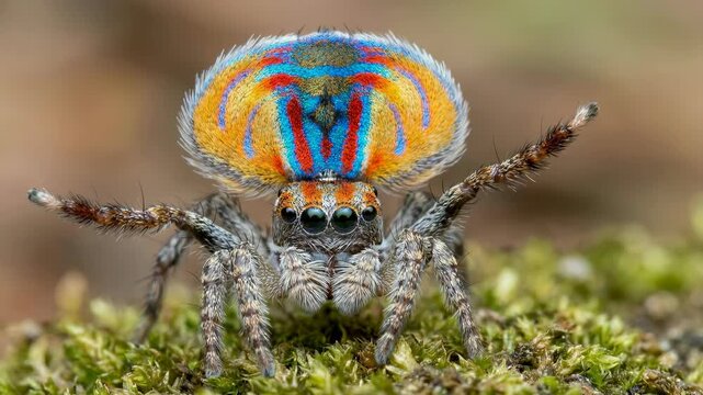 Maratus Volans Peacock Spider Displaying Vibrant Colors.