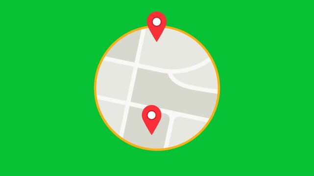 Animation the map with three red location pins dances dynamically to highlight key spots.