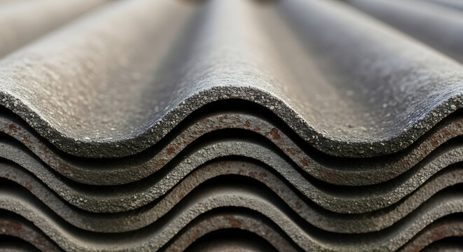 stacked asbestos corrugated sheets display weathered textures hazardous old roofing material for industrial building construction