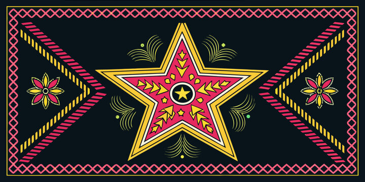 Neon Geometric Tribal Star Embroidery