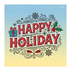 Obraz premium vintage happy holiday gift tag with festive red and gold design on blue background
