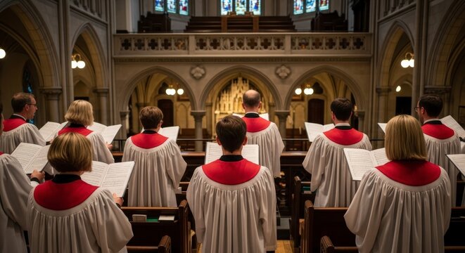 Choir in church during service ceremony.