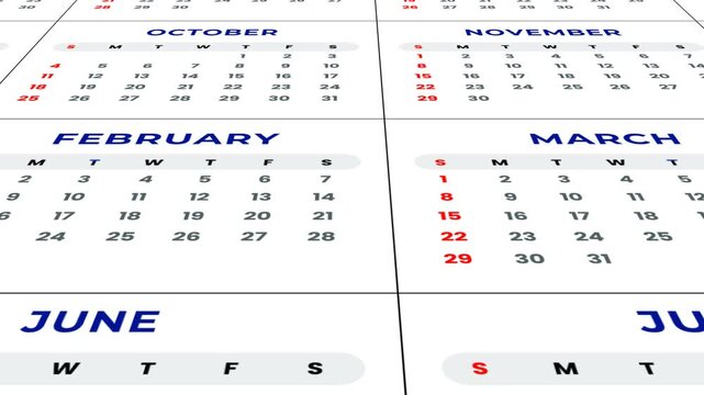 New Year 2026 month names Calendar animation. Full HD. 4K