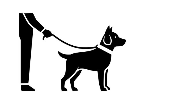 Dog on leash icon with collar in minimal pictogram style for pet walking sign isolated on white background vector