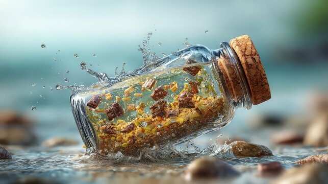A jar floats gently in the water.