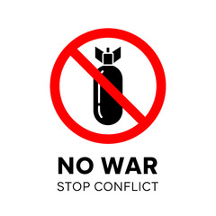Obraz premium No War Symbol with Bomb Icon and Text