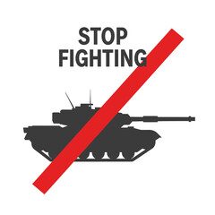 Obraz premium Stop Fighting Sign with Tank Silhouette and Red Prohibition Line