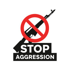 Obraz premium Stop Aggression Sign with Rifle Silhouette in Red Prohibition Circle