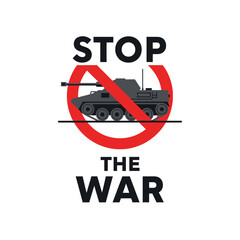 Obraz premium Stop War: Tank symbol with text message