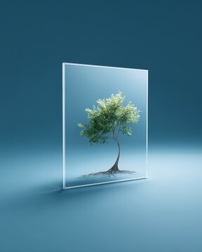 A tree displayed in a glass frame