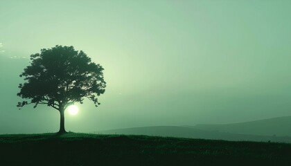 Obraz premium A simple tree silhouette glowing softly at dawn, symbolizing life and nature for the international day for biological diversity