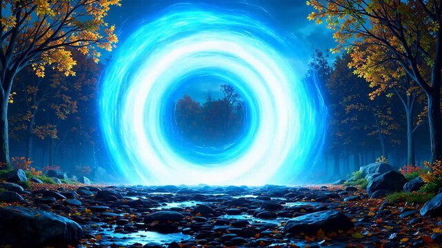 Forest portal with blue vortex for Environmental Sustainability and Mindfulness
