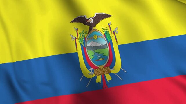 Diagonal animation of Ecuadorean flag waving in the wind, symbolizing Ecuador as a subject in presentations, documentaries, or educational videos.