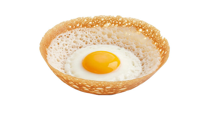 Traditional Sri Lankan Egg Hopper Isolated on White Background - Authentic Appam with Fried Egg