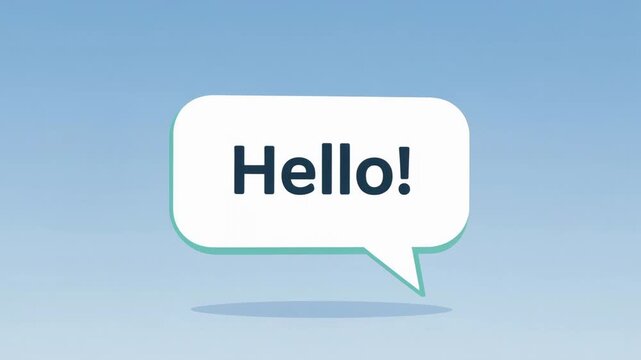 Friendly speech bubble with hello message on soft blue background for communication and greetings