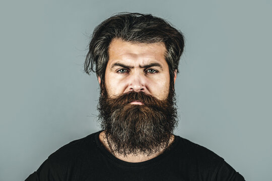 Long beard. Bearded face with strong jawline detail. Bearded hipster with trendy appearance. Bearded man serious. Bearded male with confident personality. Beard and moustache barber shop concept.