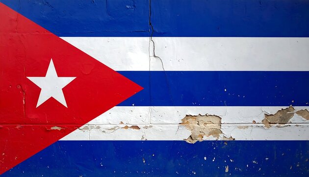 A weathered flag with a red triangle and white star