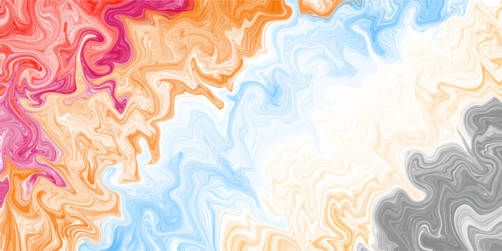 Abstract colorful fluid liquid marble texture background. The vibrant wavy acrylic paint pour brings an energetic mixed pattern to digital design.
