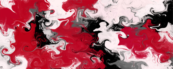 Abstract red black and white fluid marble texture background. This dynamic messy acrylic paint pour creates a striking modern graphic template creative digital design. © Fannaan